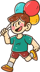 Boy character running with balloons