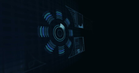 Image of qr code over digital interface, copy space