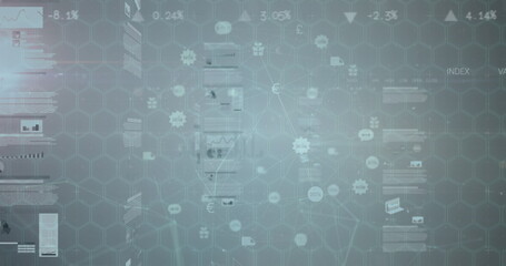 Image of financial data processing over grey background