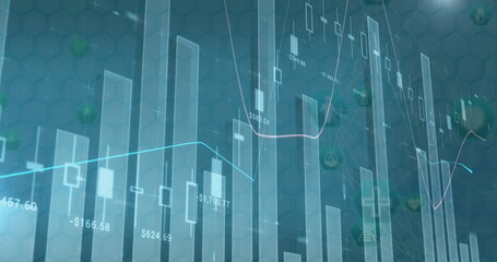 Image of financial data processing over grey background