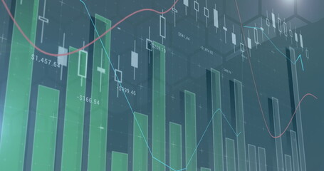Image of financial data processing over grey background