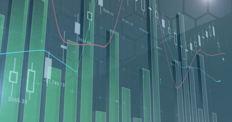 Image of financial data processing over grey background