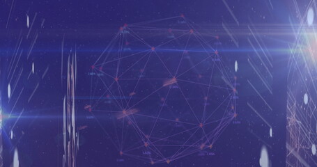 Image of data processing and shapes on blue background