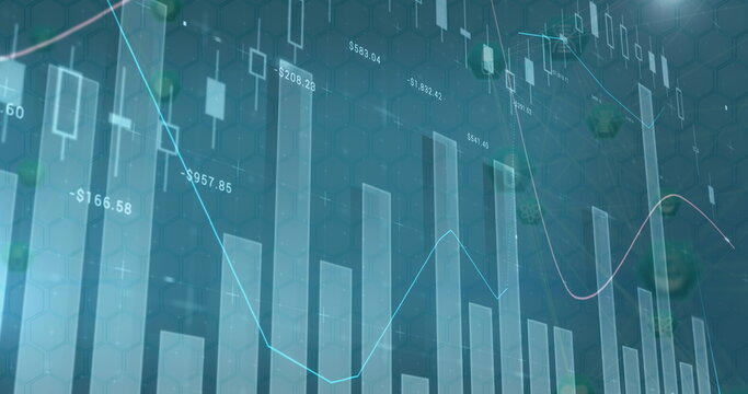 Image of financial data processing over grey background