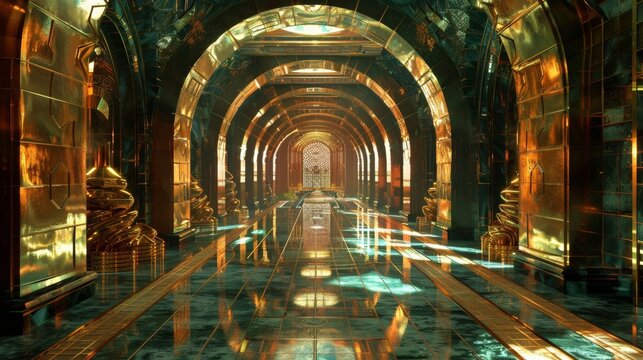 Grand and luxurious hallway with golden and green marble for an elegant event