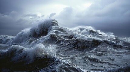 The ocean churns with an onslaught of rogue waves during a particularly treacherous storm.