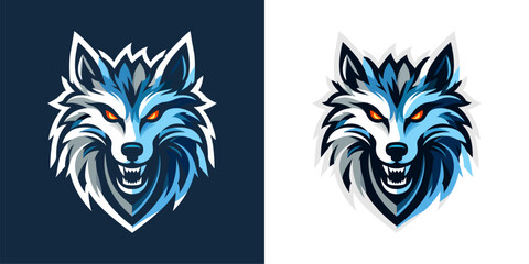Angry wolf head logo design template