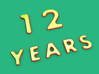 Volumetric twelve of years on a single-color background. Birthday or significant date. To create a greeting card or other. Rendering illustration.
