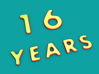 Volumetric sixteen of years on a single-color background. Birthday or significant date. To create a greeting card or other. Rendering illustration.