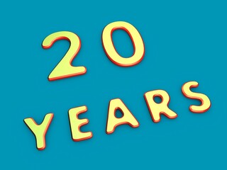 Volumetric twenty of years on a single-color background. Birthday or significant date. To create a greeting card or other. Rendering illustration.