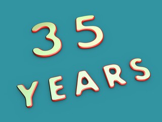 Volumetric thirty-five of years on a single-color background. Birthday or significant date. To create a greeting card or other. Rendering illustration.