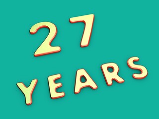 Volumetric twenty-seven of years on a single-color background. Birthday or significant date. To create a greeting card or other. Rendering illustration.