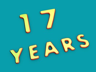 Volumetric seventeen of years on a single-color background. Birthday or significant date. To create a greeting card or other. Rendering illustration.