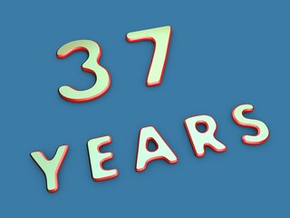 Volumetric thirty-seven of years on a single-color background. Birthday or significant date. To create a greeting card or other. Rendering illustration.