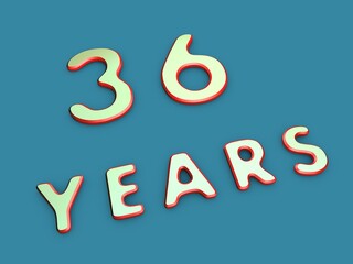 Volumetric thirty-six of years on a single-color background. Birthday or significant date. To create a greeting card or other. Rendering illustration.