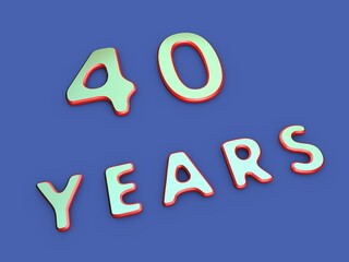 Volumetric forty of years on a single-color background. Birthday or significant date. To create a greeting card or other. Rendering illustration.