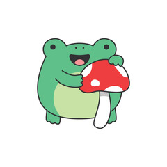 Cute frog with mushroom illustration