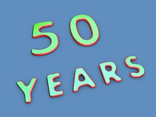 Volumetric fifty of years on a single-color background. Birthday or significant date. To create a greeting card or other. Rendering illustration.