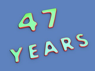 Volumetric forty-seven of years on a single-color background. Birthday or significant date. To create a greeting card or other. Rendering illustration.