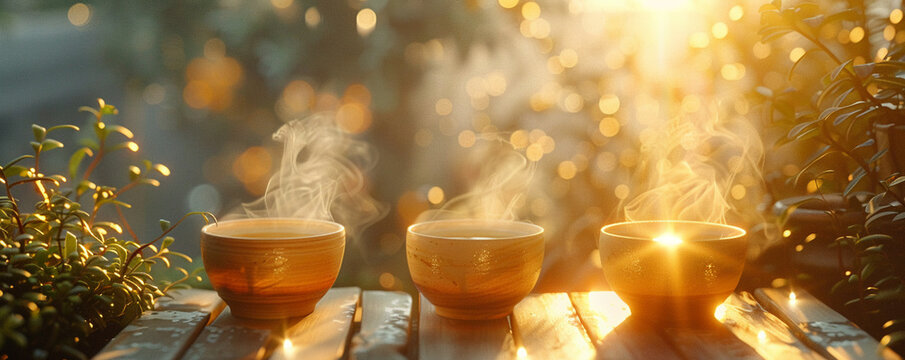 Magic cups, mystical, enhancing connection, individuals sharing tales, glowing aura, photography, golden hour lighting, lens flare