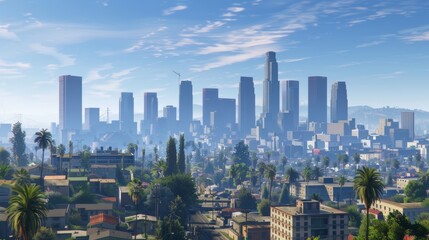 Los Angeles cityscape with sunset for real estate or travel designs