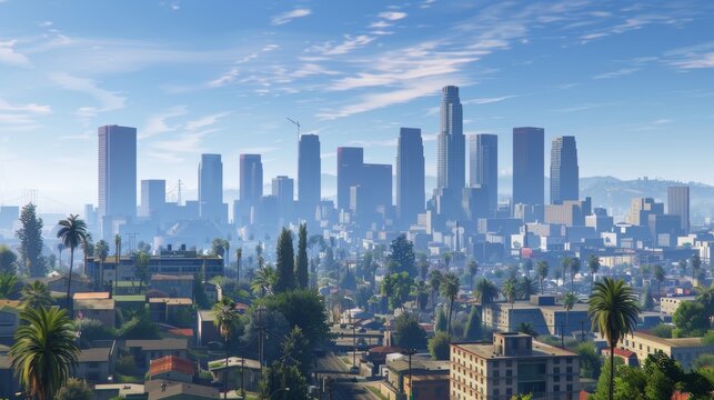 Los Angeles cityscape with sunset for real estate or travel designs