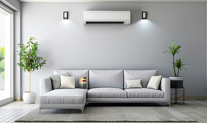 Fototapeta premium Modern living room with air conditioner and comfortable sofa