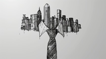 Minimalist black and white cityscape illustration for urban design or architecture projects