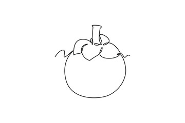 Continuous one line drawing of whole round healthy sweet organic mangosteen for orchard logo identity. Fresh fruitage concept for fruit garden icon. Single line draw design vector graphic illustration