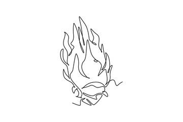 Single continuous line drawing whole healthy organic dragon fruit for orchard logo identity. Fresh dragonfruit concept for fruit garden icon. Dynamic one line draw graphic design vector illustration