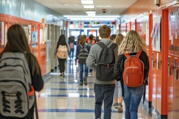 School hallway with students and lockers