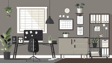 Fototapeta premium Minimalistic modern office interior with a desk and chair