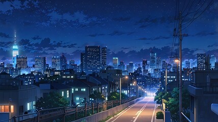 Fototapeta premium City nigh view with cloudy dark sky and tall towers, wallpaper background design full of beauties