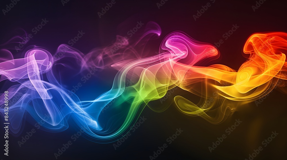 Wall mural 1. imagine a minimalist masterpiece where swirling smoke creates vibrant rainbow patterns against a 