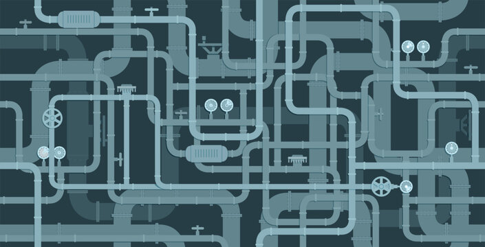 Background water pipes seamlessly transport valves of various sizes.