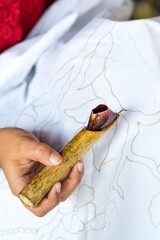 The process of making traditional Indonesian Batik image patterns,, drawing clothes