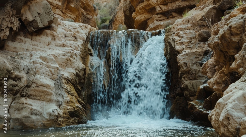 Wall mural a cascading waterfall in a secluded canyon creating a stunning sight against the backdrop of the ari