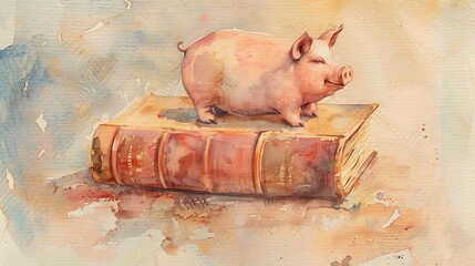 Pig on a vintage book for a playful and whimsical design