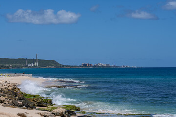 Oahu's Leeward Coast. Ulehawa Beach Park, Nānākuli, HONOLULU, HAWAII.  Hawaiian Electric Kahe Power Plant. Ko Olina 

