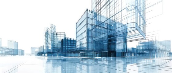digital building with lines and white dots, representing the modernization of construction technology in architectural design