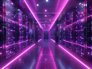 Futuristic server room filled with glowing fiber optic cables, advanced AI interfaces, and sleek, minimalist design, radiating a high-tech ambiance