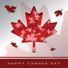 Happy Canada Day template with pile of maple leaves