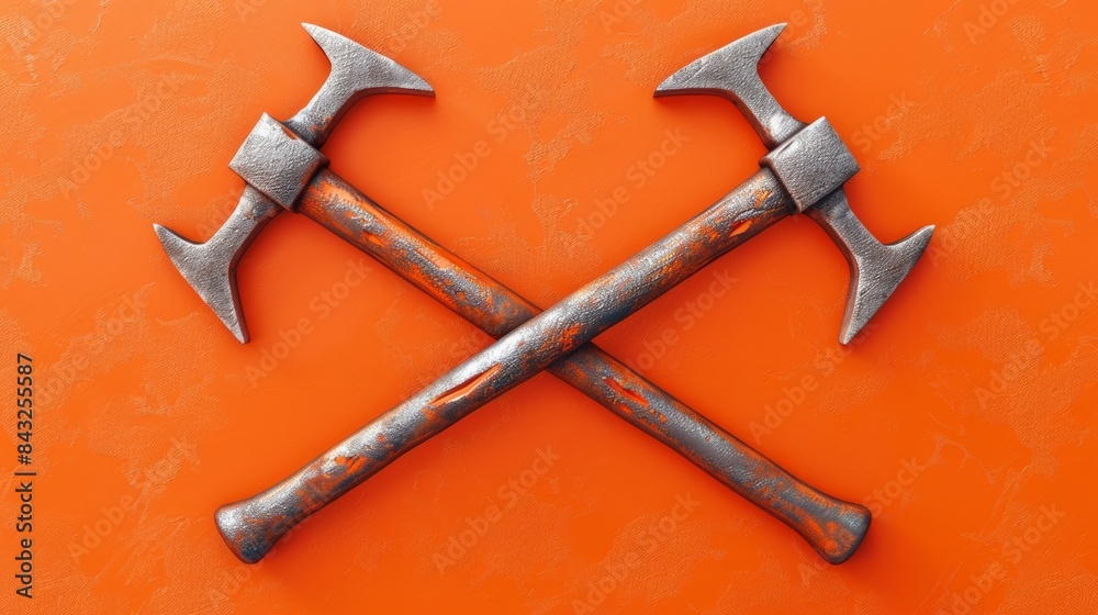 Wall mural Rusty axes crossed on an orange background for halloween or gothic designs - Wall murals