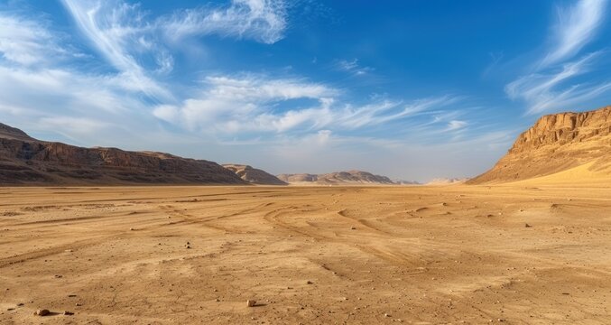 Landscape scenic view of desolate barren western desert in Egypt at Farafra Oasis realistic nature and landscape