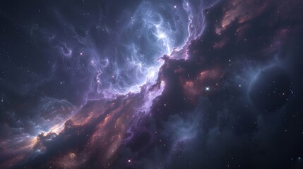 Fototapeta premium Ethereal space scene with swirling nebulae, soft clouds merging with star clusters, and planets glowing in the distance