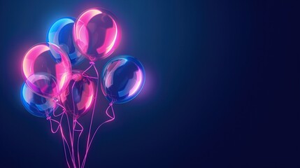 glowing neon balloons on dark blue background