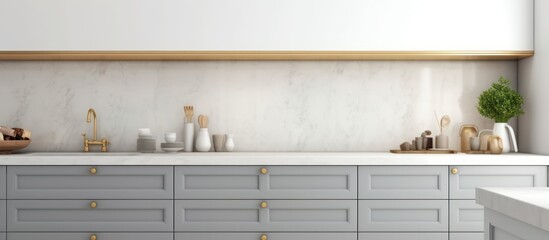 Front view of elegant interior with drawers and kitchen table