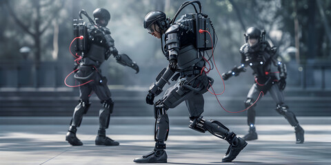 Advanced Exoskeleton Soldiers: Future Combat Readiness and Tactical Training"
"Cyborg Warriors: High-Tech Soldiers Preparing for Urban Operations