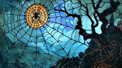 Spooky spider web with skulls for halloween decorations