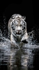 Little bengal tiger (Panthera Tigris) running in water